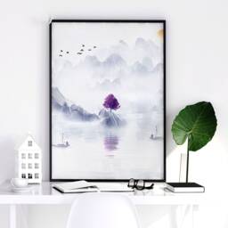 Japanese Zen Home Office Desk Decor For Women Set Of 3 Framed Wall Art Prints, Very Peri Japandi Designer Large Gallery Hanging - thumbnail 3