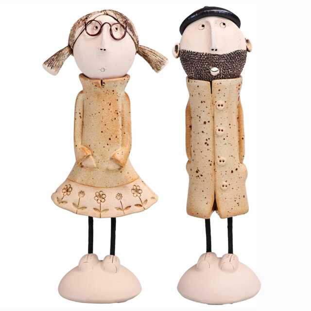 Quirky Couple in Terracotta Hand Made Ceramic Figurine - image 1