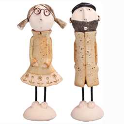 Quirky Couple in Terracotta Hand Made Ceramic Figurine