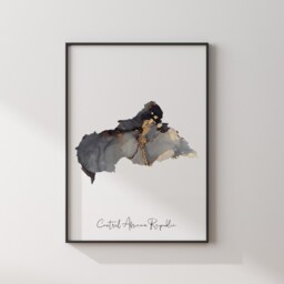 Central African Republic Map Black & Gold Wall Art Print [Ev] - thumbnail 3