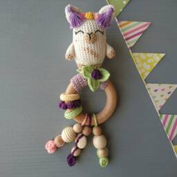 Crochet Llama Baby Gift Set Handmade Rattle, Pacifier Clip, Stuffed Animal & Hanging Toy - thumbnail 3