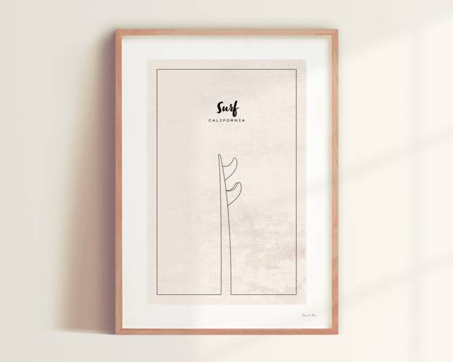 Poster Surf California - Signed Minimalist Poster - Black Or Beige Background Sport, Surf French Pair - image 1