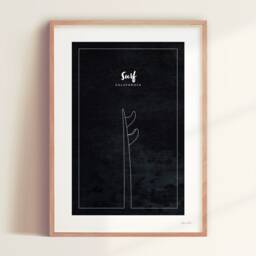 Poster Surf California - Signed Minimalist Poster - Black Or Beige Background Sport, Surf French Pair - thumbnail 2