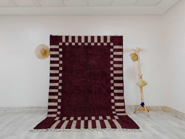 Plum Beni Ourain Rug - Geometric Checkerboard Handwoven Moroccan Wool Carpet - image 1