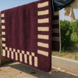 Plum Beni Ourain Rug - Geometric Checkerboard Handwoven Moroccan Wool Carpet - thumbnail 2