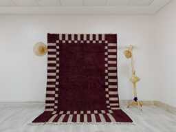 Plum Beni Ourain Rug - Geometric Checkerboard Handwoven Moroccan Wool Carpet - thumbnail 1