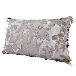 Decorative Lumbar Pillow Case With Tassel Trim Silver & Gold Silk Brocade Rubelli Fabric Dorian Gray Pattern - Made in Italy - thumbnail 4