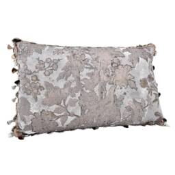 Decorative Lumbar Pillow Case With Tassel Trim Silver & Gold Silk Brocade Rubelli Fabric Dorian Gray Pattern - Made in Italy - thumbnail 3