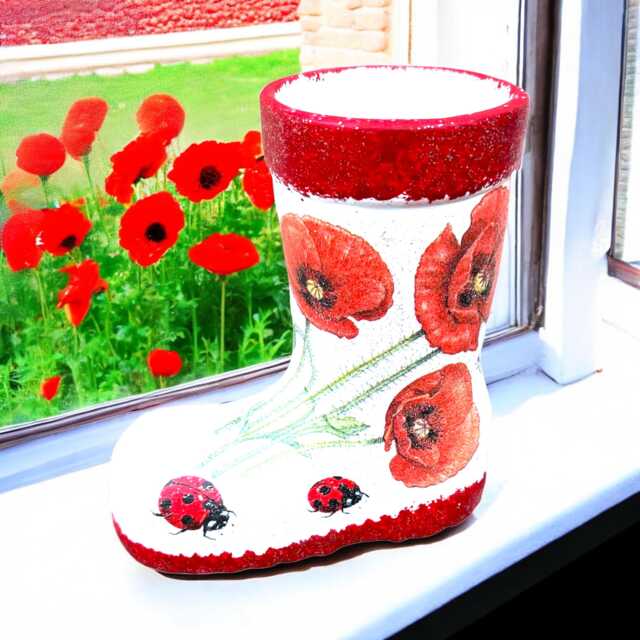 Poppy Plant Pot, Wellie Planter, Rain Boot Gifts, Unique Planters, Pots, Gift For Mum, Pen Holder, Teacher Gifts - image 1