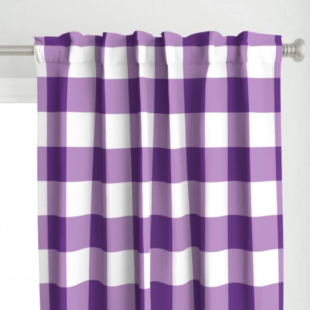 Check Curtain Panel - Gingham Plaid Purple White Children Custom Buffalo in By Domesticate - image 1