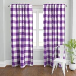 Check Curtain Panel - Gingham Plaid Purple White Children Custom Buffalo in By Domesticate - thumbnail 2