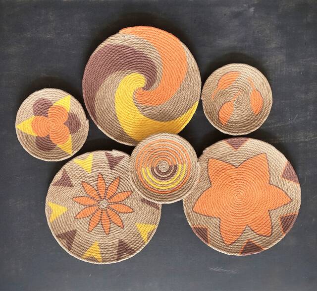 Hand-Painted Wall Basket Set Boho African Decor, Set Of 6 - image 1