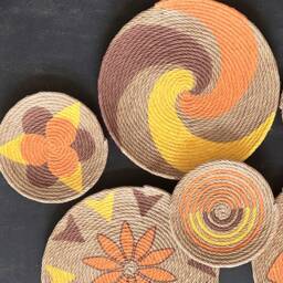 Hand-Painted Wall Basket Set Boho African Decor, Set Of 6 - thumbnail 3