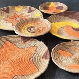 Hand-Painted Wall Basket Set Boho African Decor, Set Of 6 - thumbnail 2