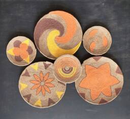Hand-Painted Wall Basket Set Boho African Decor, Set Of 6 - thumbnail 1
