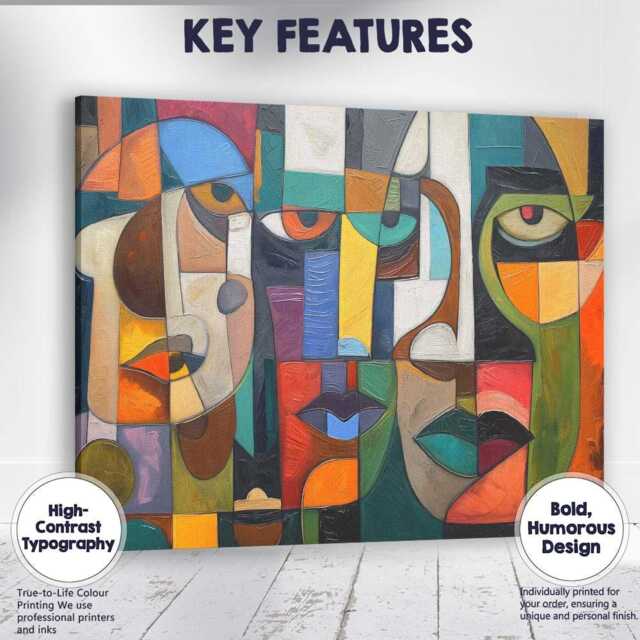 Contemporary Cubist Faces Colour Block Portrait Painting Canvas Wall Art Print Decor Picture Ready To Hang - image 1