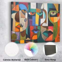 Contemporary Cubist Faces Colour Block Portrait Painting Canvas Wall Art Print Decor Picture Ready To Hang - thumbnail 2