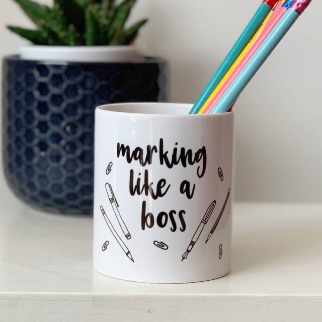 Teachers Gift - Ceramic Pen Pot Desk Tidy Marking Like A Boss Thank You Gift