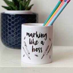 Teachers Gift - Ceramic Pen Pot Desk Tidy Marking Like A Boss Thank You Gift
