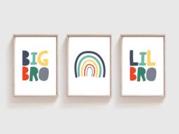 3 Boys Nursery Prints, Bedroom Decor, Brother Playroom Brothers Big Bro, Little Rainbow Wall Art - thumbnail 1