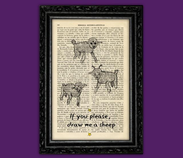 The Little Prince Three Sheeps - Vintage Dictionary Page Art Print Whimsical Saint Exup??ry Quote If You Please, Draw Me A Sheep - 47-N??26 - image 1