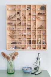 Large Wooden Trinket Display Shelf - 51 Compartments Wall Hanging Unit Shelves Organiser Plain Unpainted Natural Decorative Wood - thumbnail 1