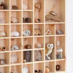 Large Wooden Trinket Display Shelf - 51 Compartments Wall Hanging Unit Shelves Organiser Plain Unpainted Natural Decorative Wood - thumbnail 3