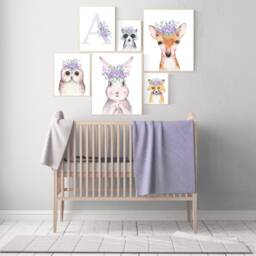 Woodland Animal Nursery Prints Lilac Floral Decor - thumbnail 2