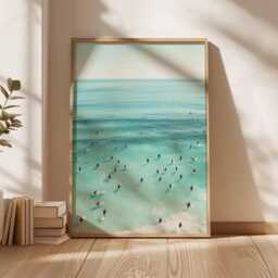Surfing Poster, Retro Surf Print, Beachy Wall Art, Blue Summer Ocean Dopamine Decor, Beach Painting Coastal Decor - thumbnail 1