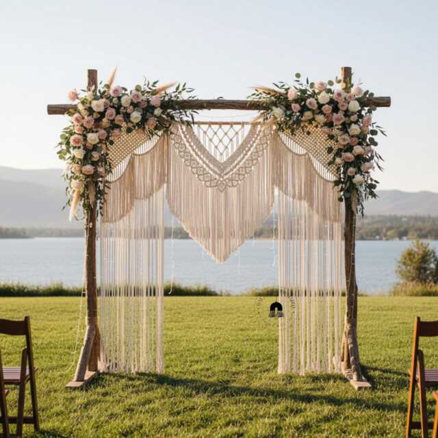 Handmade Macrame Curtain Wedding Backdrop Arch, Bohemian Room Divider Wall Hanging - image 1