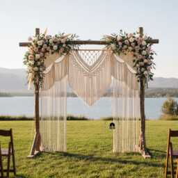Handmade Macrame Curtain Wedding Backdrop Arch, Bohemian Room Divider Wall Hanging