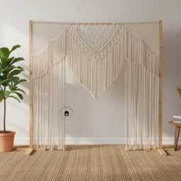 Handmade Macrame Curtain Wedding Backdrop Arch, Bohemian Room Divider Wall Hanging - thumbnail 3