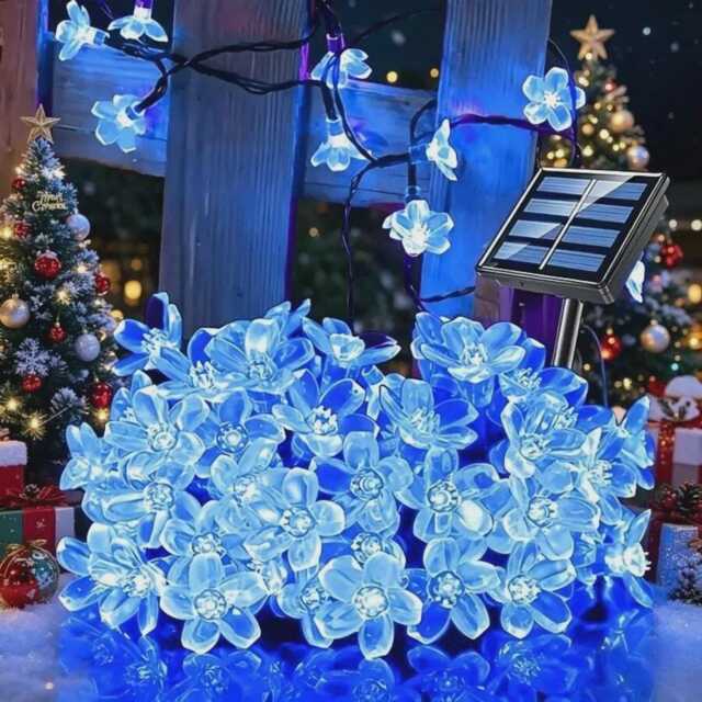 Sakura Blue Solar String Lights, Waterproof Fairy Garden Decor - image 1
