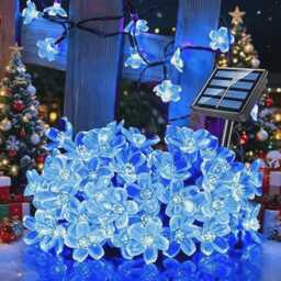 Sakura Blue Solar String Lights, Waterproof Fairy Garden Decor