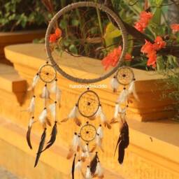 Sale Bali Dream Catcher Wall Hanging, Boho, Bohemian, Crochet, Knit, Boho Catcher, Gift Ideas, Christmas Gift, Halloween - Brown Color - thumbnail 4