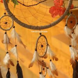 Sale Bali Dream Catcher Wall Hanging, Boho, Bohemian, Crochet, Knit, Boho Catcher, Gift Ideas, Christmas Gift, Halloween - Brown Color - thumbnail 3