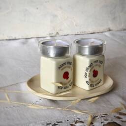 Shabbat Songs Ceramic Candle Holders Hebrew Text, Black & Gold - thumbnail 3