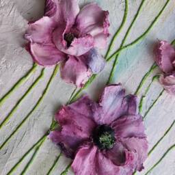 Panel Impasto, Sculpture Painting Poppies, Three-Dimensional Flowers With Plaster, 3D Flower Painting, Art, Wall Decor - thumbnail 3