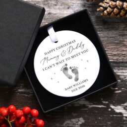 Expecting Parents Christmas Tree Bauble Gift, Personalised Baby Bump Ornament, Pregnancy Decoration, Due in 2026 - thumbnail 2