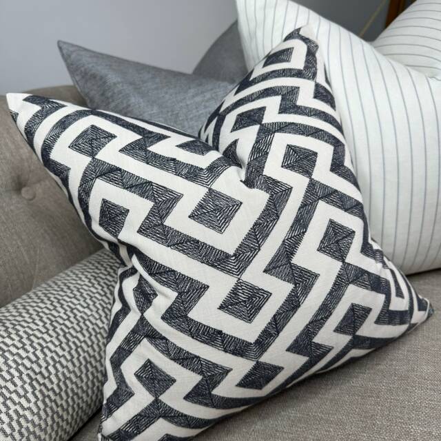 Graphic Cushion Cover, Geometric Pillow Sham John Lewis Meeko Furnishing Fabric, Graphite Handmade in UK - image 1