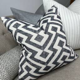 Graphic Cushion Cover, Geometric Pillow Sham John Lewis Meeko Furnishing Fabric, Graphite Handmade in UK - thumbnail 1