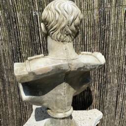 White Stone Caesar Augustus Bust White Stone With Crushed Marble Head & Shoulder Roman Classic - thumbnail 4