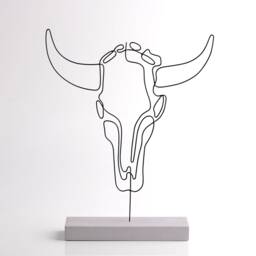 Handmade Wire Cow Skull Sculpture Line Art Shelf Decor - thumbnail 4