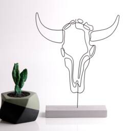 Handmade Wire Cow Skull Sculpture Line Art Shelf Decor - thumbnail 3