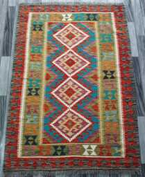 Tribal Kilim Rug, Handmade Artisan Afghan Turkish Scandinavian Navajo Bohemian Flatweave Wool Rug 178x126 cm - thumbnail 1