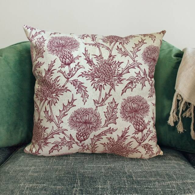 Red Thistle Cushion Cover Handmade Country Home Decor - image 1