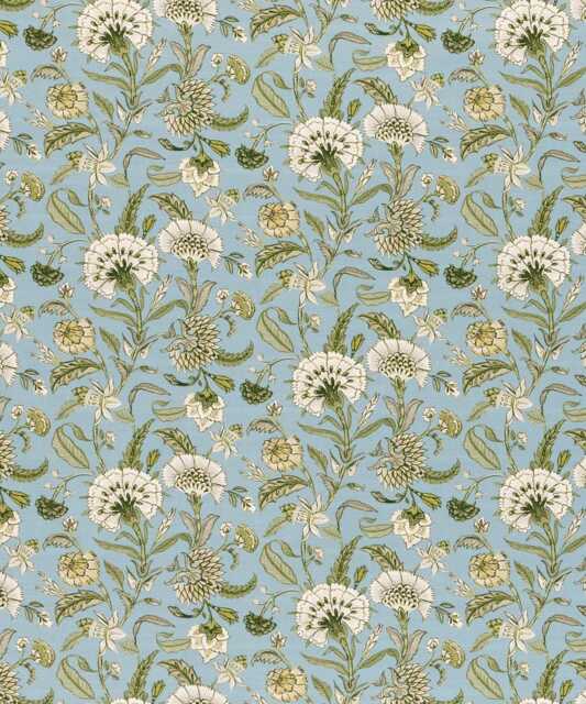 Blue Floral Drapery Vintage Lacefield Style Block Print Curtain - image 1