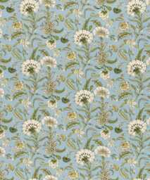 Blue Floral Drapery Vintage Lacefield Style Block Print Curtain - thumbnail 1