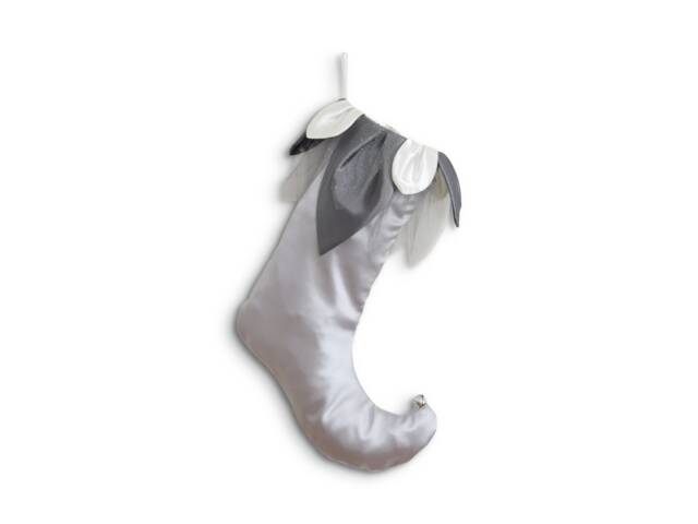 Silver Gray Satin Elf Christmas Stocking - Handmade Holiday Decor - image 1