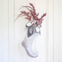Silver Gray Satin Elf Christmas Stocking - Handmade Holiday Decor - thumbnail 2